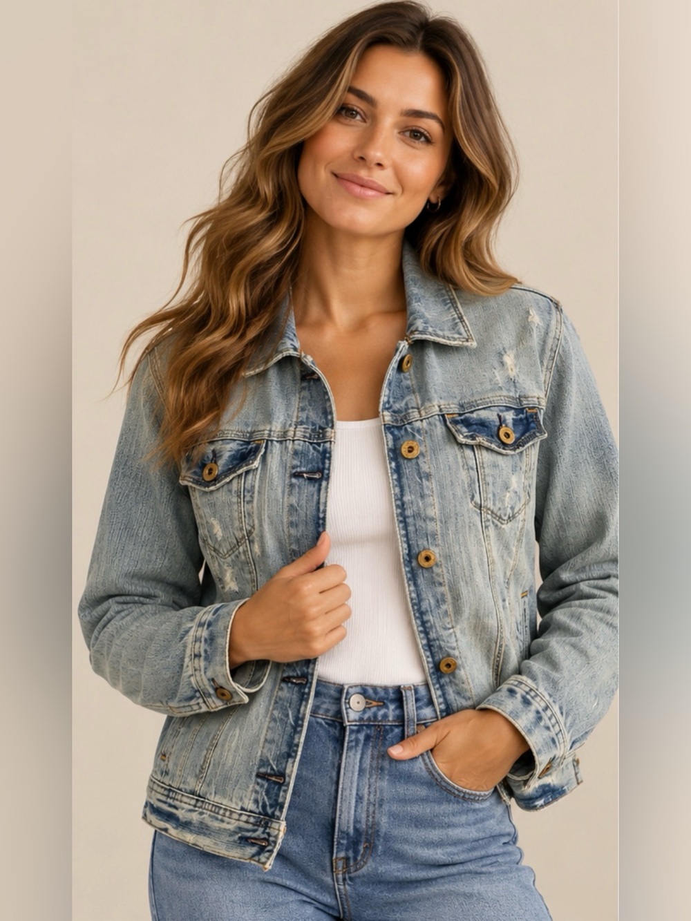 RALPH LAUREN || Lydia Vintage Polo Jeans Co. Distressed Denim Jacket. Sz. XL